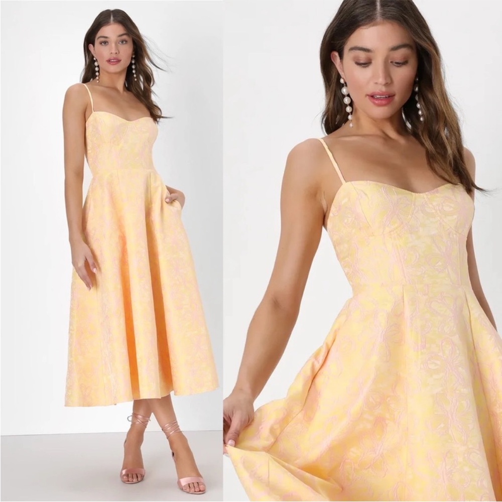 Lulu's Yellow and Pink Floral Midi Dress New with Tag Size Small